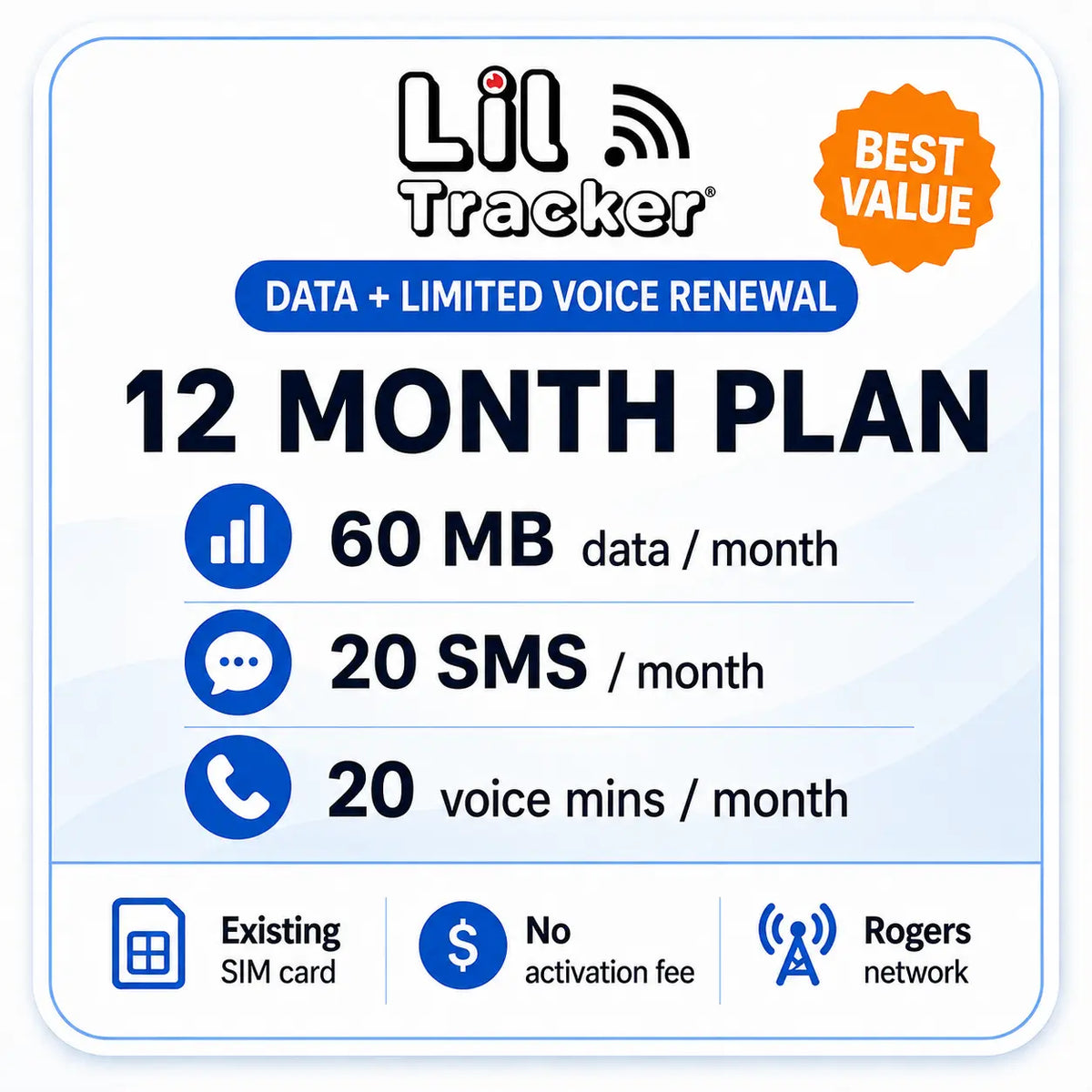 Forfait SIM Lil Tracker : Données + Voix limitée